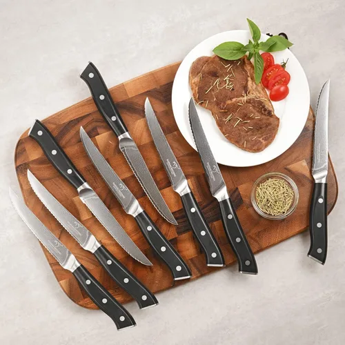 Miniatura 6 de NANFANG BROTHERS Damasco - Juego de cuchillos de cocina, 18 piezas con bloque, asas ergonómicas, tenedor de tallar, afilador, tijeras