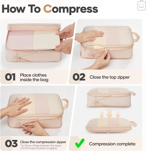 Miniatura 3 de Veken Juego de 11 cubos de compresión para artículos esenciales de viaje, bolsas organizadoras compresibles expandibles grandes para ropa, bolsas