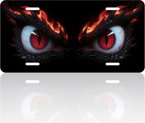 Placa de matrícula con ojos de animales, placa decorativa personalizada de aluminio, etiqueta de fantasía con cubierta de 4 agujeros, accesorio para