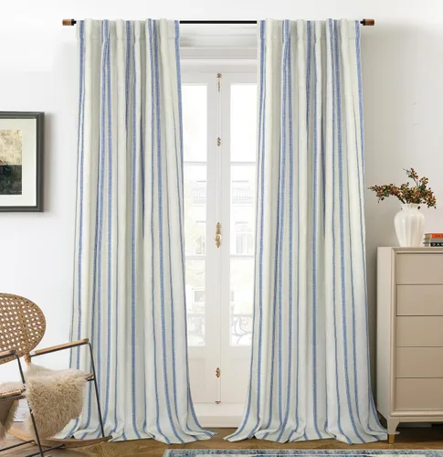 Miniatura 73 de DriftAway - Cortinas de Lino Mezcla de Granja 100% Opacas de 84 Pulgadas de Largo para Dormitorio, Cortinas Verticales Rayadas Impresas de Lino