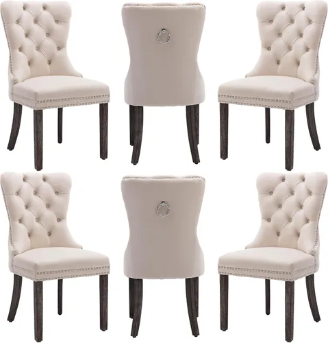 Miniatura 12 de Sillas de Comedor de Terciopelo Juego de 4, Colección Nikki Sillas de Comedor con Patas de Acero Inoxidable Plateado y Anilla, Silla Lateral de Lujo
