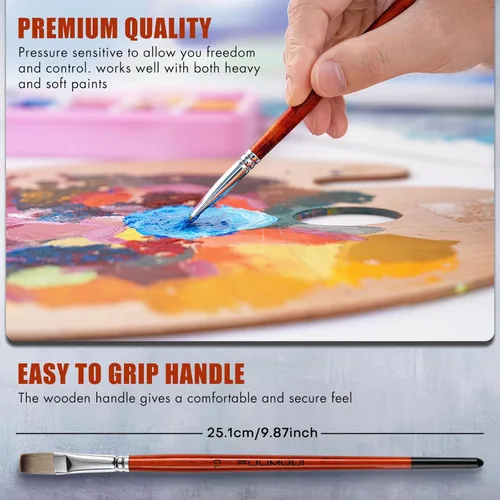 Miniatura 5 de 14 piezas de pinceles de pintura acrílica, juego de pinceles de pintura profesional con cerdas sintéticas y cuchillo de paleta extra - Pinceles