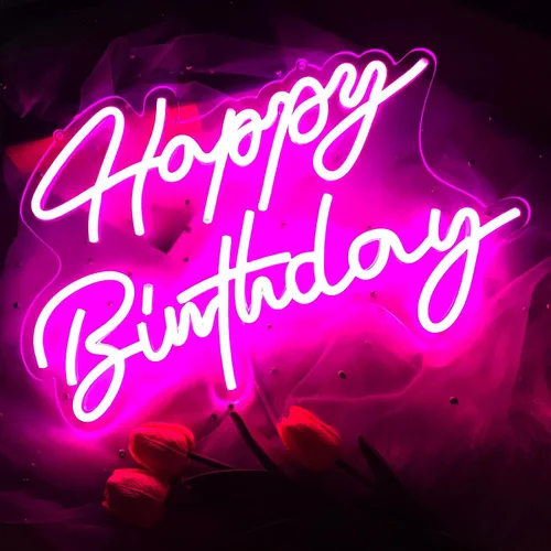 Letrero de neón de feliz cumpleaños, reutilizable, luz LED de neón rosa, decoración de fiesta de cumpleaños, funciona con USB, decorativo para telón