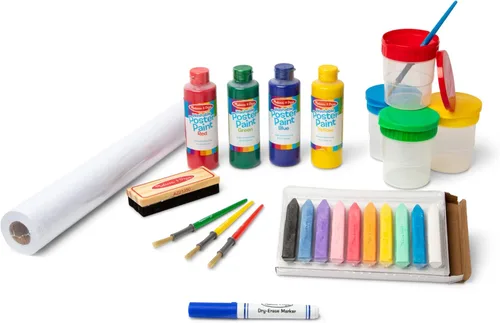 Melissa & Doug Juego de accesorios de caballete – pintura, vasos, pinceles, tiza, papel, marcador de borrado en seco – Certificado FSC