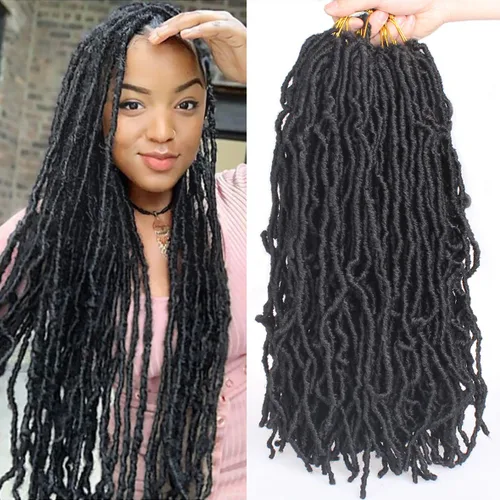 Miniatura 12 de Leeven - 6 paquetes de 21 mechones de cabello largo trenzado para mujer, trenzas de ganchillo sintético de cabello rizado desordenado estilo Rastas