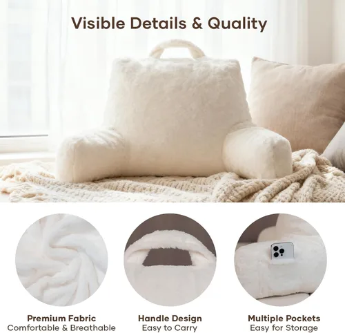 Miniatura 5 de NOONTIDE - Almohada de lectura para adultos sentados en la cama: almohada grande para la espalda con rollo de cuello desmontable y cojín individual
