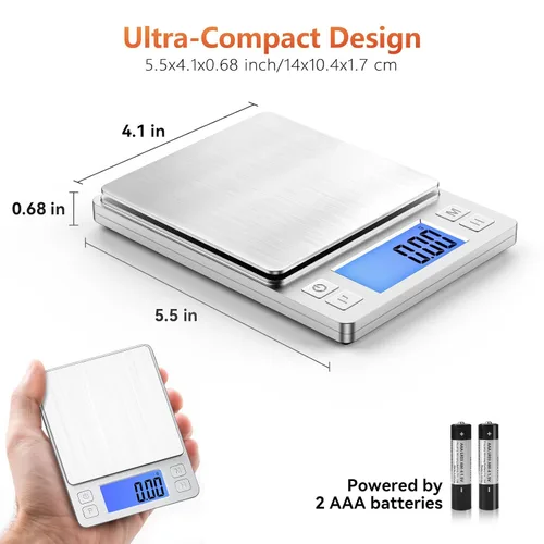 Miniatura 3 de BOMATA Báscula de joyería de alta precisión de 0.00 oz, báscula digital de 35.27 oz con función de sujeción, tara y conteo, diseño pequeño y Plateado