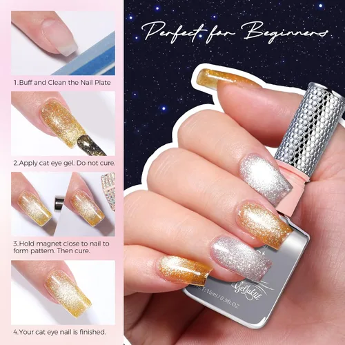 Miniatura 7 de 5-en-1 Esmalte de uñas de gel ojo de gato 15ml Fórmula todo en uno, sin necesidad de capa base/selladora, esmalte de uñas magnético fácil para Ámbar