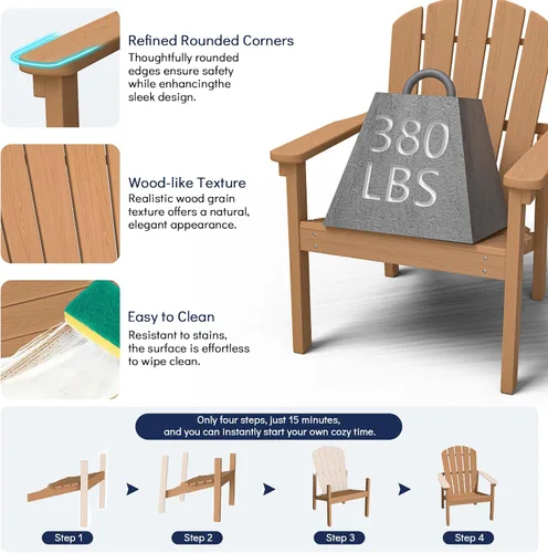 Miniatura 6 de nevilywood Sillas Adirondack compactas apilables, sillas de patio de polietileno de alta densidad de 26.3 pulgadas de ancho, duraderas, diseño que