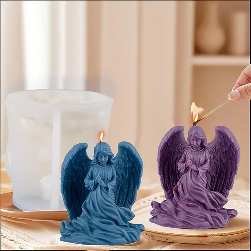 Miniatura 7 de Molde de vela en espiral de onda de silicona con forma de ángel María de ala grande, moldes de fundición de resina de silicona para velas, resina