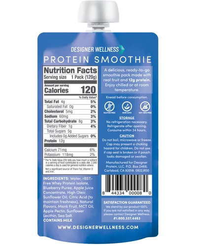 Miniatura 3 de Designer Wellness Batido de proteínas, vainilla de arándanos, 0.44 oz de proteína de suero, aperitivo de batido de fruta real, sin azúcar añadido