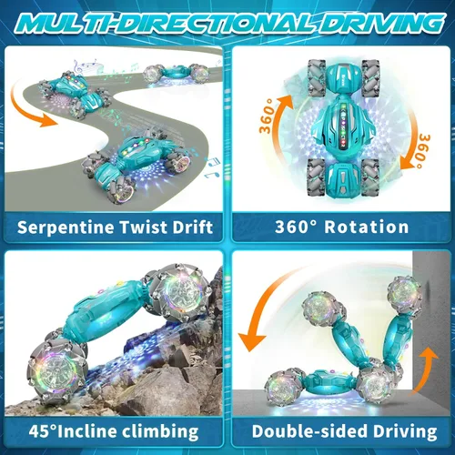 Miniatura 5 de Auto de Acrobacias RC con Detección de Gestos, Juguetes para Niños de 6-12 Años, Auto de Control Remoto Controlado a Mano 4WD con Luz y Música