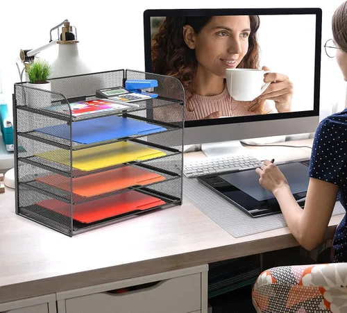 Miniatura 3 de Organizador de papel legal/A4 de 5 niveles, soporte para bandeja de papel para escritorio, soporte de archivos/clasificador, carpetas de archivos