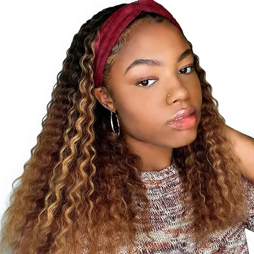 Miniatura 38 de XSY: Peluca de diadema de cabello humano de onda profunda sin pegamento, sin encaje frontal, peluca de diadema rizada, lista para usar y llevar