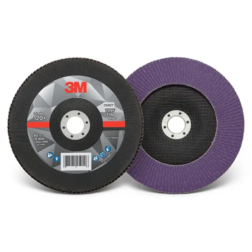 Miniatura 17 de 3M Disco de Solapa 769F, Tipo 27, 80+, 4-1/2 in x 7/8 in, Abrasivo de Alto Rendimiento, Disco de Rectificado y Acabado de Grano Cerámico