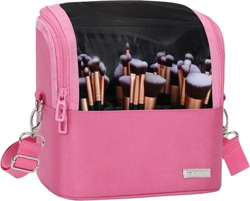 TANTO Estuche para brochas de maquillaje de pie, soporte para brochas de maquillaje, bolsa de cosméticos profesional de viaje, bolsa de Rosa rosado