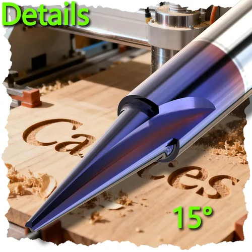 Miniatura 7 de Juego de brocas de grabado CNC para tallado de madera, vástago de 1/4 de pulgada, 15°, 20°, 60°, 90°, brocas de grabado con revestimiento nano azul