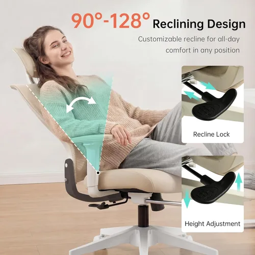 Miniatura 6 de Silla de oficina plegable con reposapiés, silla de oficina ergonómica con soporte lumbar ajustable, reposacabezas, reposabrazos, silla de escritorio
