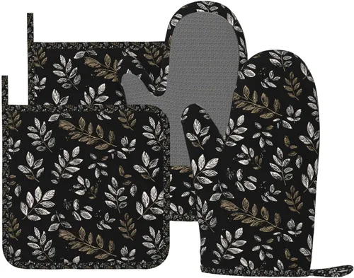 Miniatura 26 de Manoplas de Horno con Diseño de Hongos, Juego de Agarraderas de Silicona Vintage con Hoja Mágica, Guantes de Cocina Agarraderas Resistentes al Calor