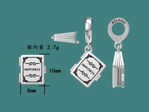 Miniatura 5 de Bolenvi Felicidad Libro Lectura Escritor Editor 925 erling Plata Colgante Charm Bead Para Pandora & Similar Charm Pulseras o Collares, Plata