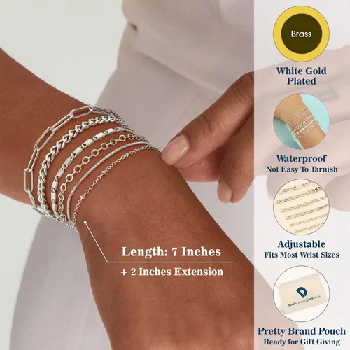 Miniatura 5 de doubgood - Pulseras de cuentas de oro para mujer, juego de pulseras apilables de oro para mujeres y hombres, pulsera de cuentas elásticas chapada
