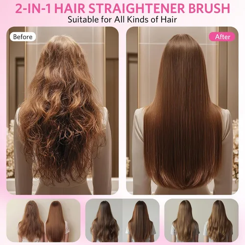 Miniatura 7 de Cepillo alisador de cabello para mujer, peine caliente 2 en 1 y cepillo alisador con 9 ajustes de temperatura, hasta 450 ℉ para cabello liso sin