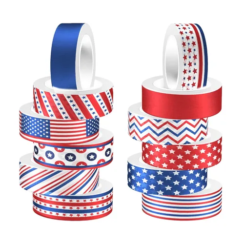 Miniatura 9 de Adirasenotek Washi Tape - Juego de 12 rollos de cinta Washi cinta de embalaje patriótica de la bandera estadounidense, cinta adhesiva de papel