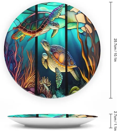 Miniatura 2 de Platos decorativos, placa de cerámica con diseño de tortuga, vida marina, placa tambaleante con soporte de exhibición, decoración del hogar