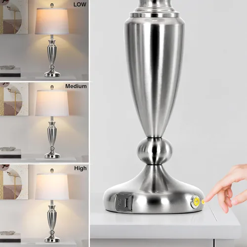 Miniatura 3 de Rinweey Lámpara de mesa negra de 27 pulgadas, lámpara de sala de estar con control táctil de 3 vías con puertos USB A+C, moderna lámpara de noche