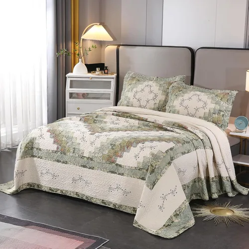 Miniatura 63 de Juego de edredón azul floral con patrón de bordado 3D de 2 piezas, 100% algodón, reversible, acolchado bordado decorativo, cubrecamas, juego