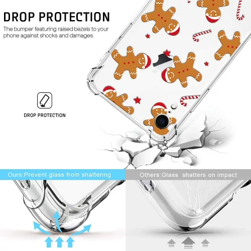 Miniatura 5 de Funda de Navidad para iPhone XR, diseño impreso de hombre de jengibre, transparente, suave, a prueba de golpes, funda protectora de TPU a prueba