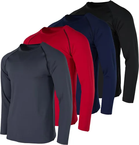 Real Essentials Paquete de 4 camiseta de compresión de manga larga para hombre para clima frío (disponible en tallas grandes y altas)