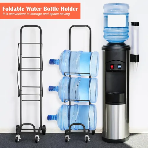 Miniatura 7 de Soporte para botella de agua de 5 galones, soporte dispensador de jarra de agua movible de 3 niveles con 4 ruedas, organizador de botellas de agua
