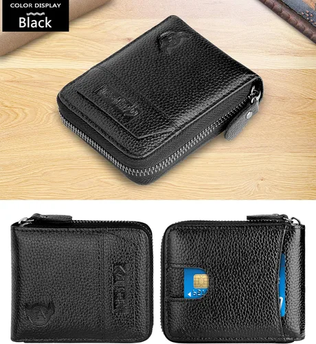 Miniatura 27 de Admetus - Cartera de piel auténtica para hombre con cremallera, plegable