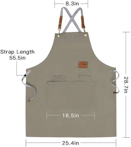 Miniatura 5 de Delantal de chef, delantal cruzado para hombres y mujeres con correas ajustables y bolsillos grandes, de lona, M - 2EG.