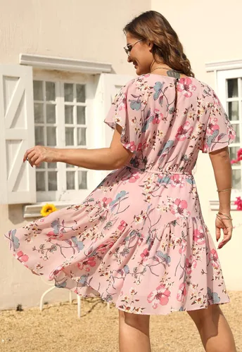 Miniatura 6 de Nemidor NEM297 - Vestido casual de verano con estampado, de gasa para mujer, talla extragrande, con manga con volantes, por debajo de la rodilla