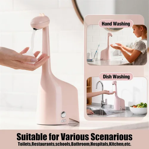 Miniatura 6 de Dispensador automático de jabón, lindo dinosaurio, sin contacto, dispensador de jabón espumoso recargable, 10 oz/10.1 fl oz, espuma ajustable de 3