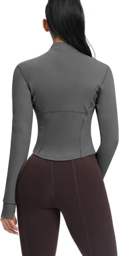 Miniatura 94 de AVGO Chaquetas de entrenamiento recortadas para mujer, con cremallera, ajustadas, atléticas, con agujeros para el pulgar