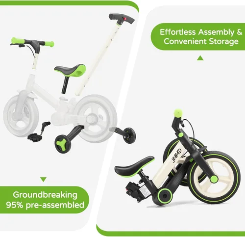 Miniatura 7 de JMMD Bicicleta 6 en 1 para niños de 18 a 60 meses, bicicleta de equilibrio plegable de 12 pulgadas con ruedas de entrenamiento, pedales, frenos