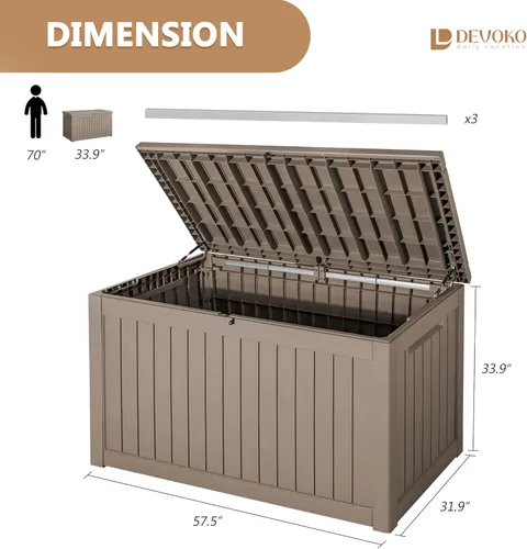 Miniatura 2 de Devoko XXL - Caja grande de resina de 230 galones, impermeable, para exteriores, para muebles de patio, cojines y herramientas de jardín Marrón claro