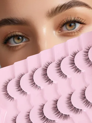 Miniatura 17 de Pestañas postizas naturales de ojo de gato, pestañas falsas Wispy de 14 mm, aspecto natural, banda delgada de 0.1 mm, pestañas postizas de tira 3D