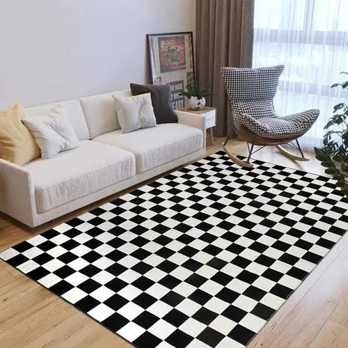 Miniatura 8 de Seavish Alfombra a Cuadros, 2x3 Pies, Alfombra Marroquí a Cuadros Negra y Blanca, Lavable, de Algodón Tejido, Alfombras Lavables para Exteriores