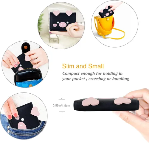 Miniatura 51 de CONISY Lindas carteras para mujer, de cuero con bloqueo RFID, pequeña cartera triple con ventana de identificación para niñas y mujeres