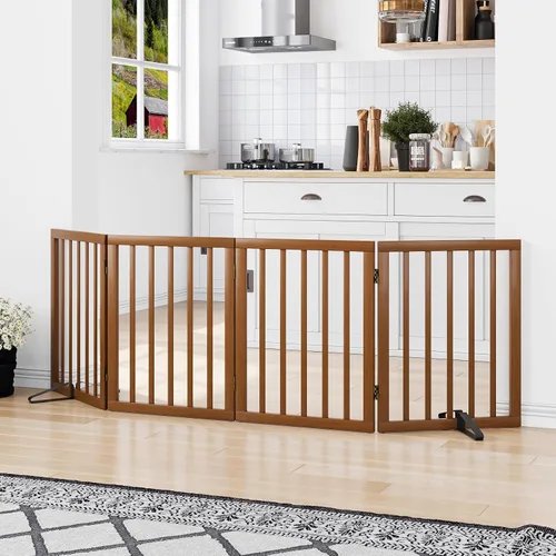 Miniatura 2 de Puerta independiente para mascotas, plegable, de 4 paneles, puerta de nogal para perros, para escaleras, puertas de casa, interiores
