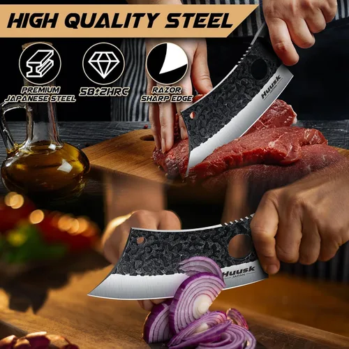 Miniatura 2 de Huusk Knives Japón, cuchillo de carnicero forjado a mano con funda, cuchillo de cocina de acero de alto carbono para carne y verduras, cuchillo