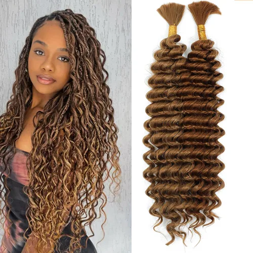 Miniatura 25 de Mezcla de cabello humano trenzado sintético de onda profunda a granel para trenzar, 16 pulgadas, cabello trenzado húmedo y ondulado, 2 piezas