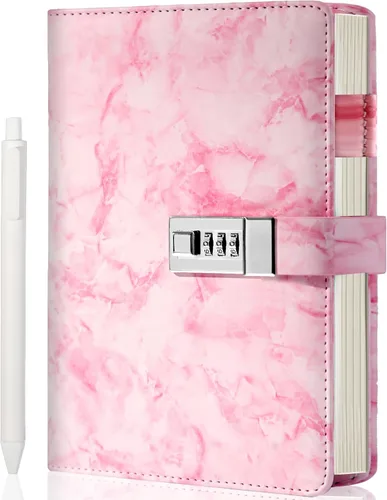 Diario de mármol CAGIE con cerradura para niñas y mujeres, diario secreto impermeable con cerradura de 192 páginas para niñas con bolígrafo, diarios