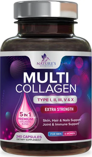 Miniatura 10 de Píldoras de colágeno múltiple de 2400 mg – Tipos avanzados I, II, III, V, X – Píldoras de péptidos de colágeno hidrolizados, suplementos de colágeno