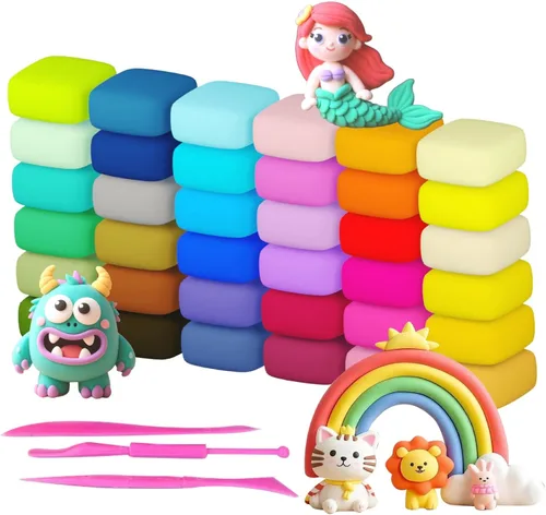 Arcilla de espuma de secado al aire de 36 colores con herramientas, juego de regalo de arcilla mágica ultraligera para modelado y moldeo para niños