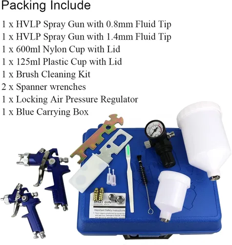 Miniatura 2 de HVLP - Juego de pistola pulverizadora por gravedad de aire, pistola de pintura para automóvil, 2 en 1 con 0.055 in, 20.3 fl oz y 0.031 in, 5.1 fl